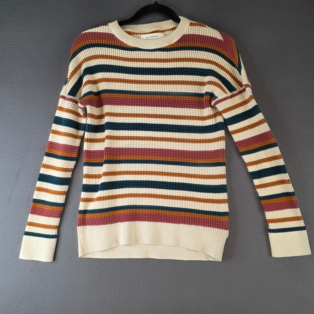 REI Co-op Womens Stripe Waffle Knit Cotton Sweater Multicolor XS